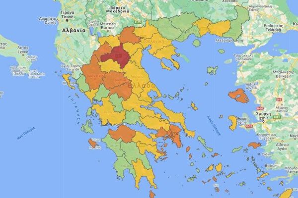 Οι περιοχές σε κόκκινο και πορτοκαλί συναγερμό
