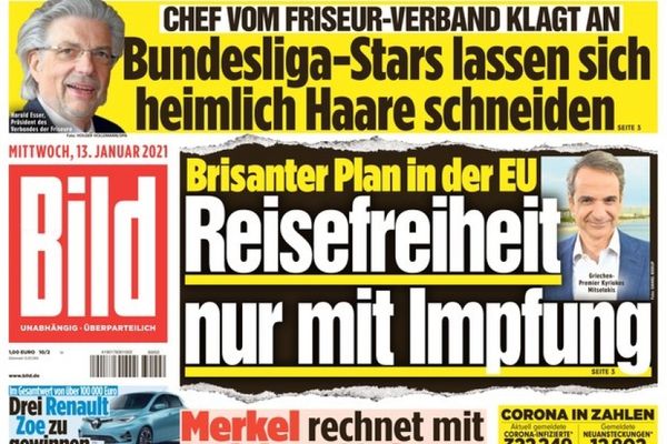 Bild: Εντυπωσιακό σχέδιο η πρόταση Μητσοτάκη: «Ελευθερία των ταξιδιών μόνο με εμβολιασμό»