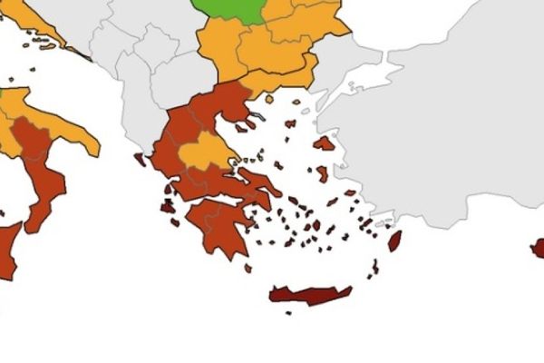 ECDC: Στο «βαθύ κόκκινο» Κρήτη, Επτάνησα, Δωδεκάνησα, Κυκλάδες